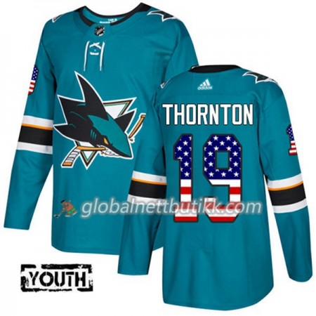 San Jose Sharks Hockeydrakt Joe Thornton 19 2017-2018 USA Flag Fashion Teal Adidas Authentic - Barn